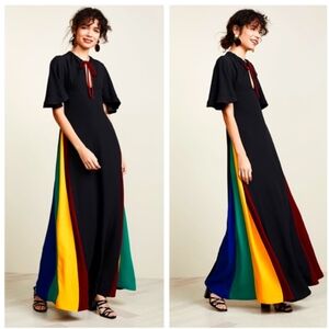 Staud Victorian Godet Rainbow dress gown, size 4